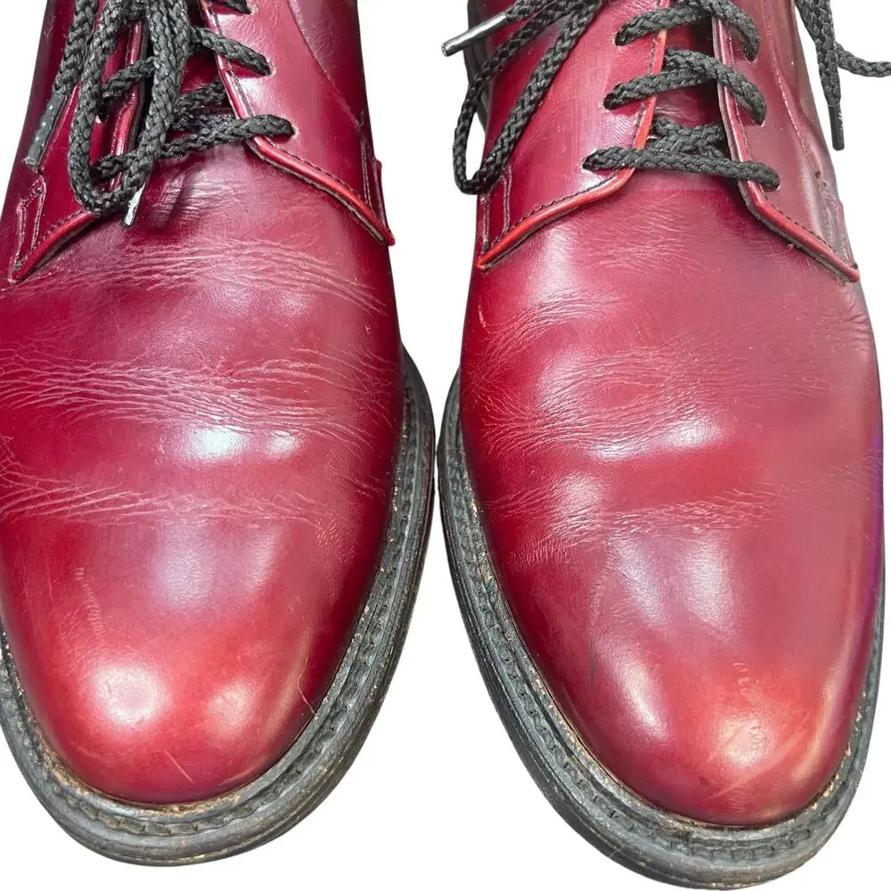 Vintage Allen Edmonds Leeds Burgundy Plain Toe Blucher Dress Shoes Mens 10.5 D/B